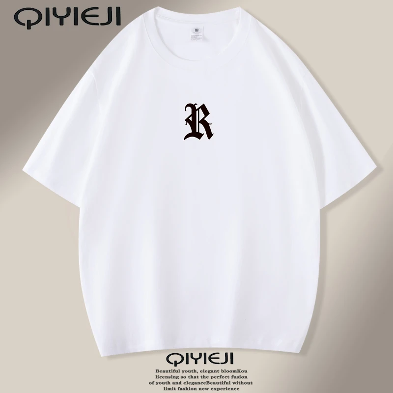 纯棉夏季圆领短袖T恤印花白色情侣时尚上衣百搭ins潮流宽松半袖