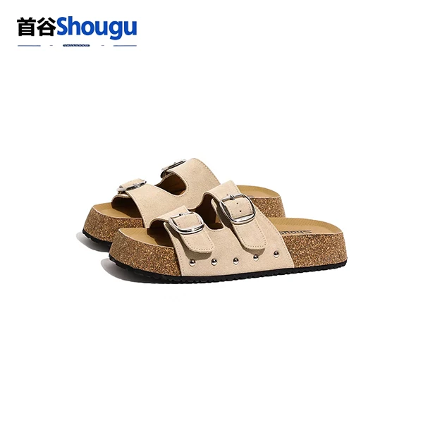 首谷休闲小众软木厚底勃肯鞋一字配裙子百搭拖鞋外穿2025新款凉拖