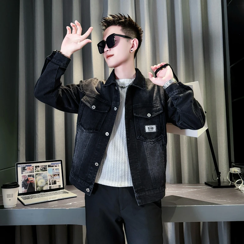 男士外套春秋季网红洋气炸街男装上衣高级感痞帅水洗复古牛仔夹克
