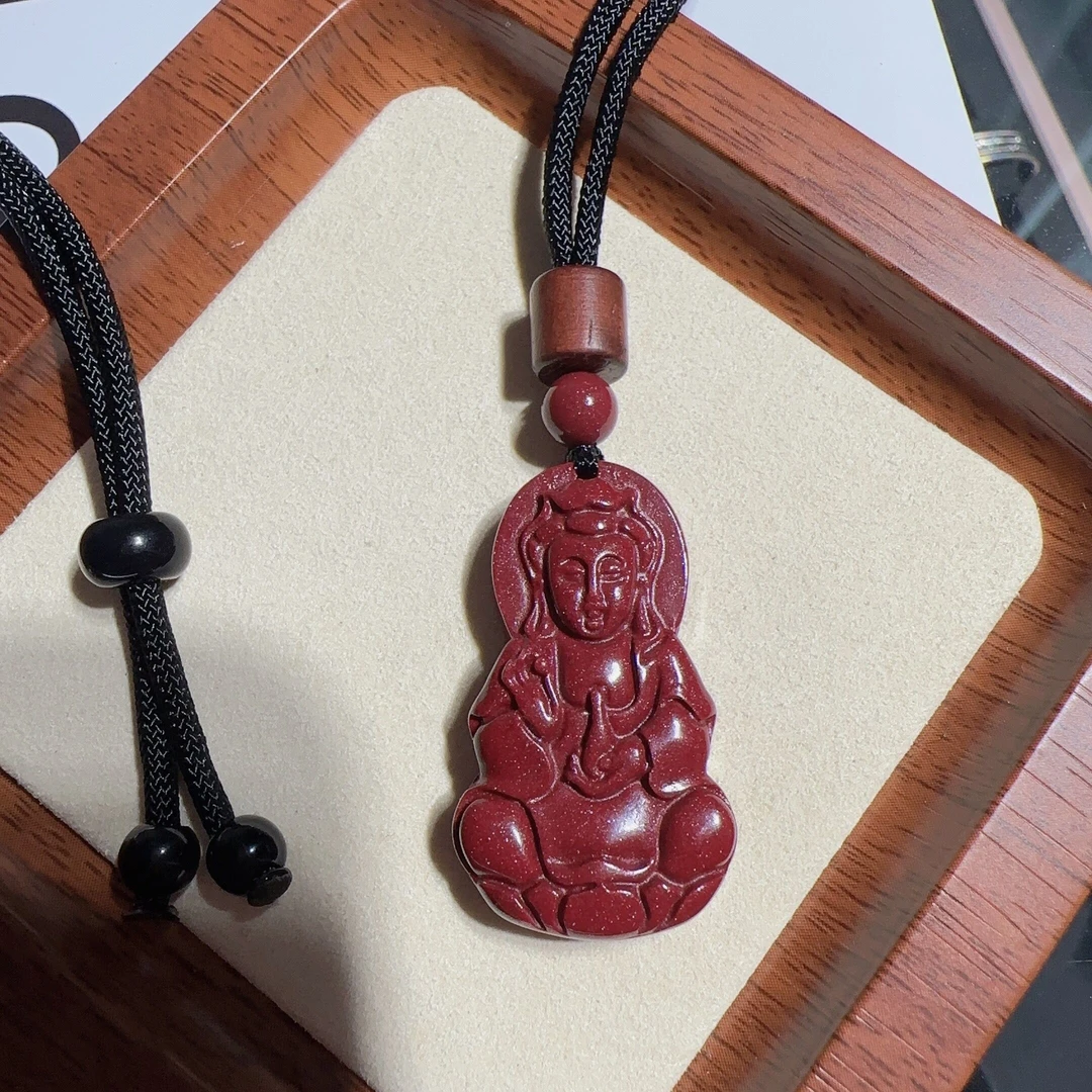 含辰砂工艺品朱砂观音吊坠 高含量 70厘米调节