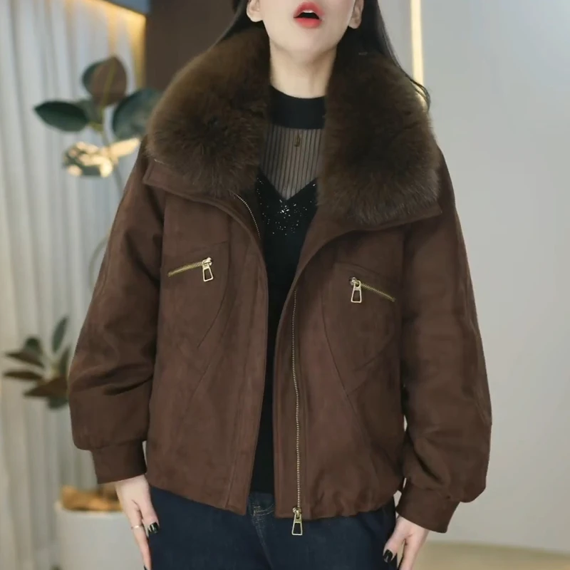 高档时尚大毛领羽绒服2025冬季新款女士时尚宽松显瘦保暖鹅绒外套