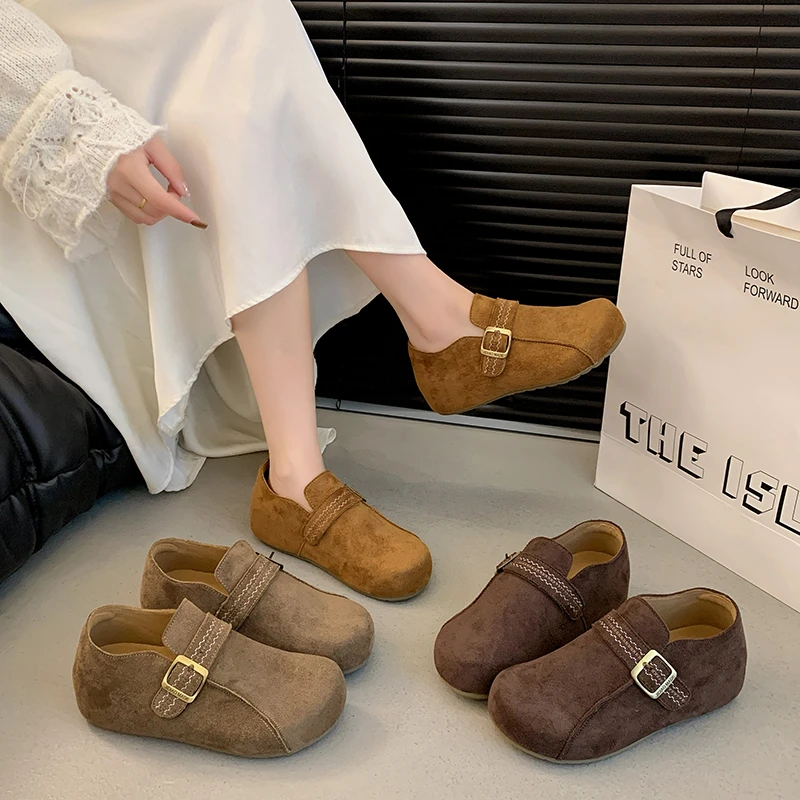 2025秋季新款爆款复古刺绣厚底勃肯鞋女休闲软底小众百搭乐福单鞋