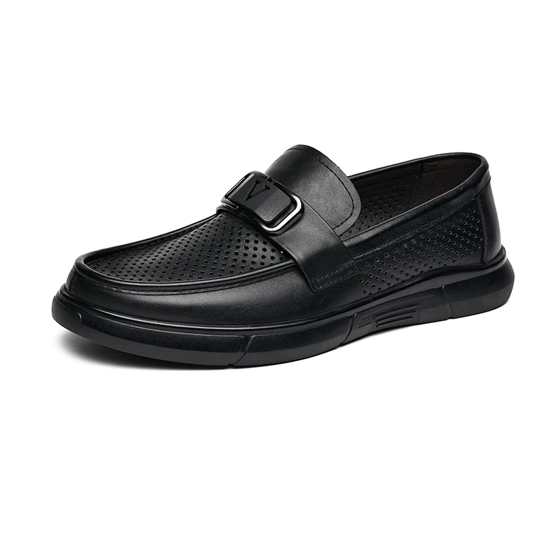 207L凉鞋皮鞋男一脚蹬豆豆鞋乐福鞋黑色时尚百搭真皮透气软底舒适