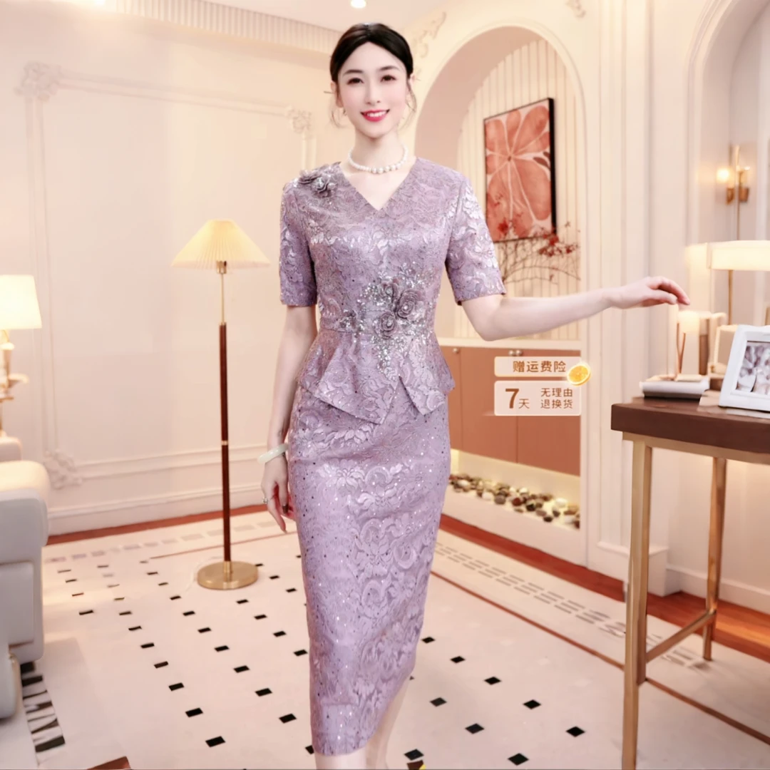 十一国庆婚礼平时可穿喜婆婆妈妈婚宴装蕾丝遮肚子气质优雅小礼服