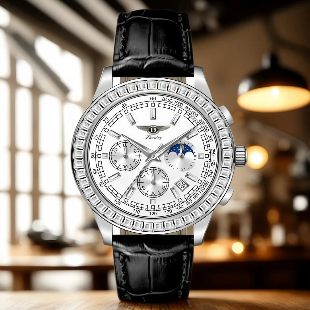 wiilaa宾利星辰系列白熊猫皮带全自动男士腕表