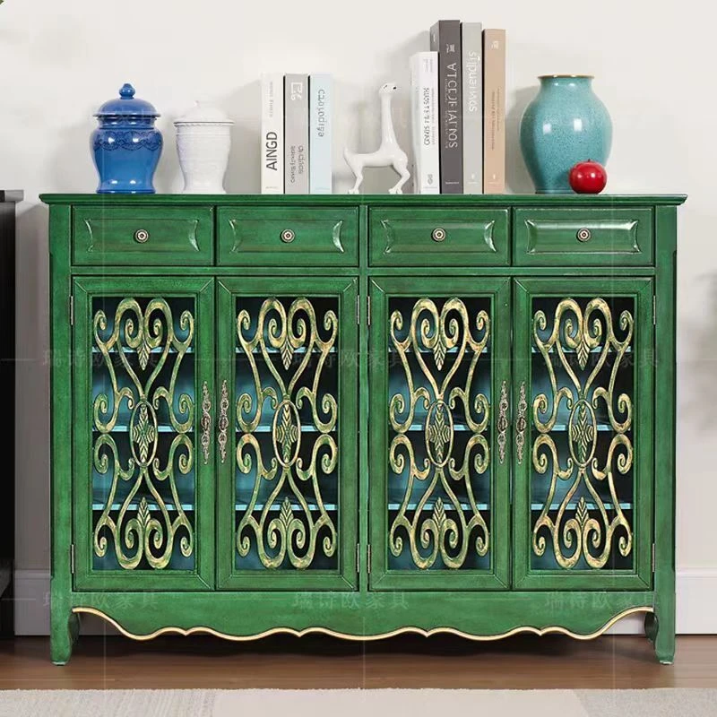 美式乡村复古鞋柜大户型门厅玄关柜实木客厅收纳餐边柜整装装饰柜