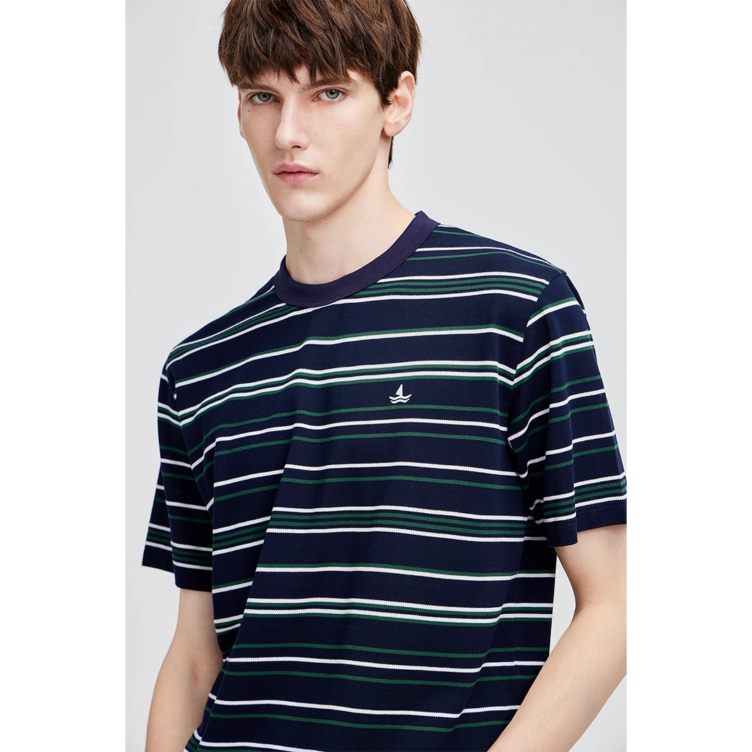 [纯棉抑菌]navigare意大利小帆船夏季时尚条纹短袖上衣男圆领T恤