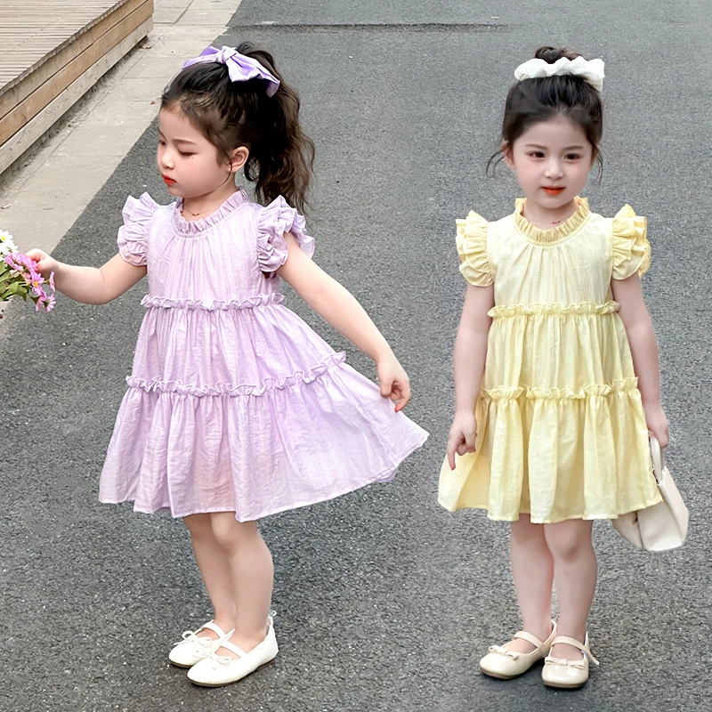 女童夏装连衣裙2025新款韩版宝宝飞袖蛋糕裙夏季儿童洋气公主裙子