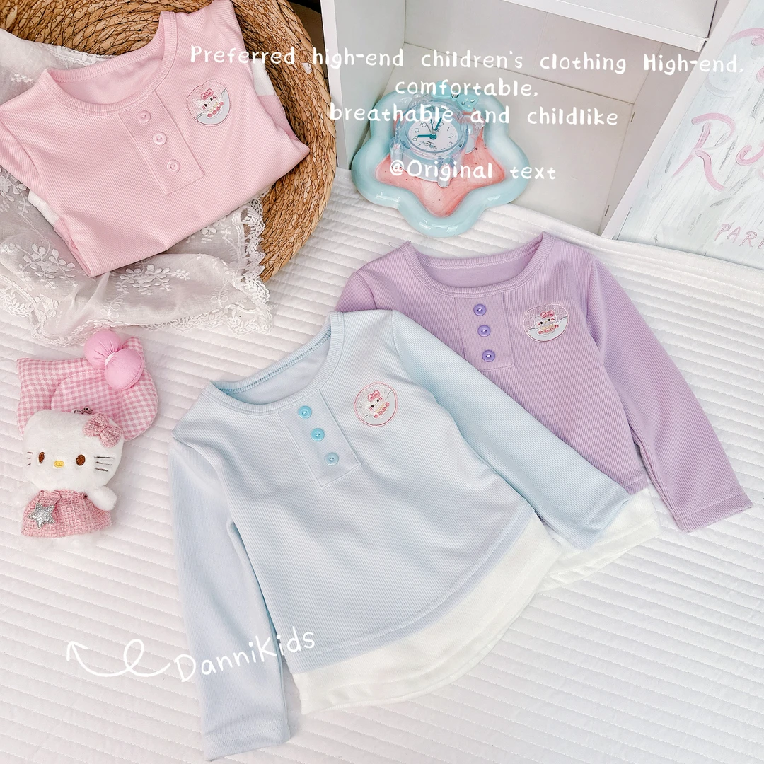 「Dannirabbit」【糯叽叽】秋款&甜美刺绣女童假两件打底衫【G-5138】