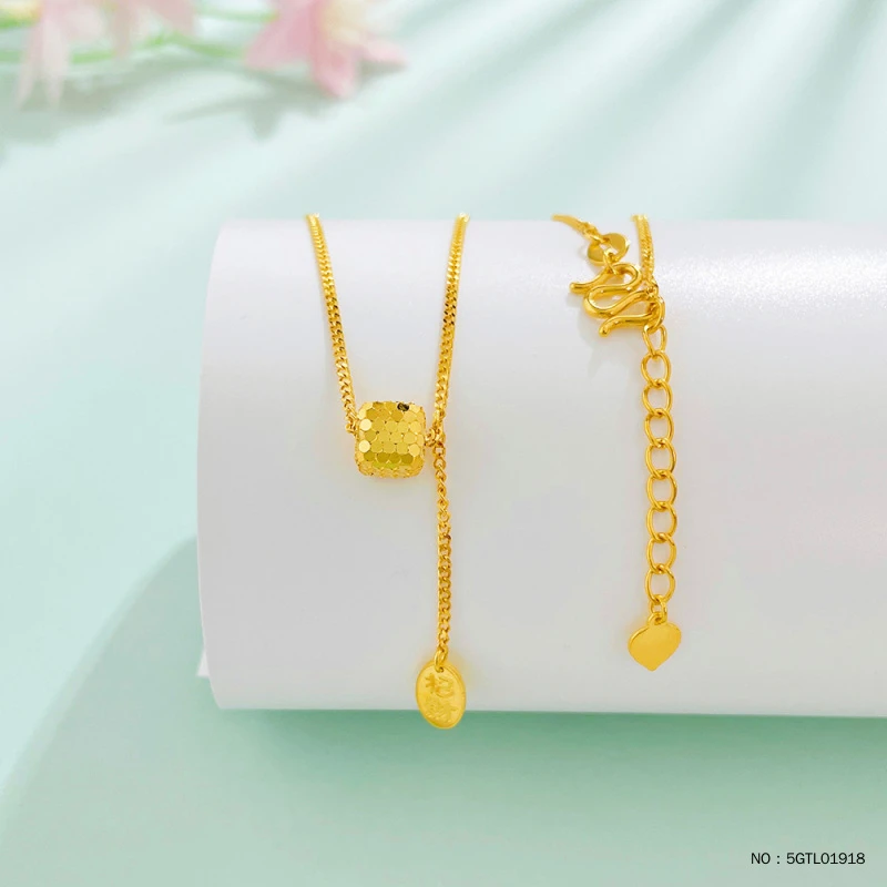 足金招财小吊牌流苏鱼鳞小方糖套链