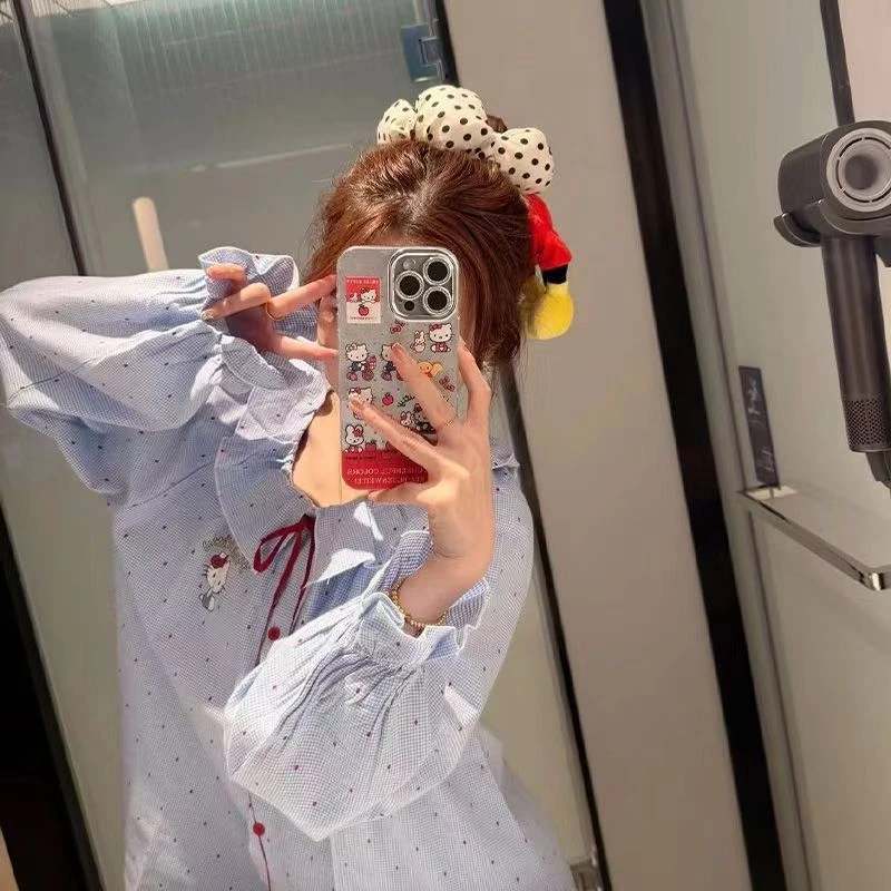 少女可爱波点云朵棉卡通可爱睡衣女春秋2025新款家居服套装女孩