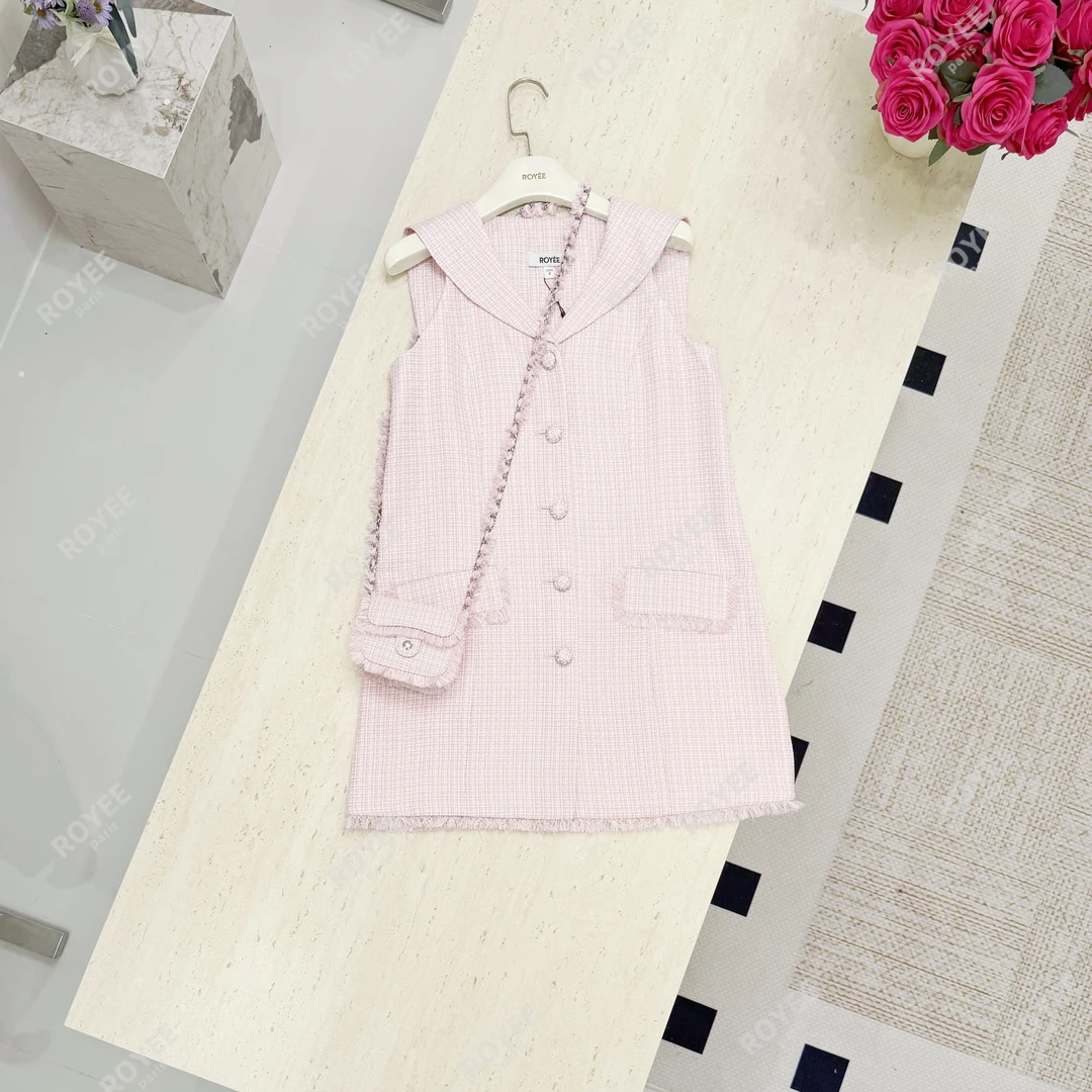 【桃桃有约】法式甜美海军领单排纽扣小香流苏减龄连衣裙RY1190