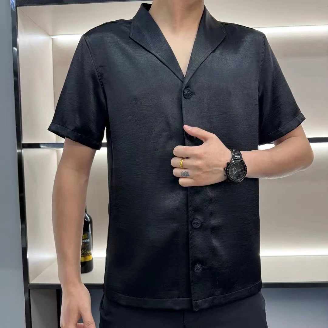 轻奢时尚高档潮流商务短袖衬衫男士夏季新款翻领舒适简约休闲上衣