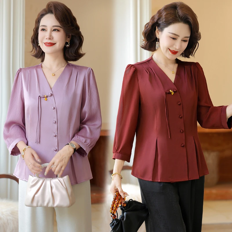 妈妈装纯色短袖夏季春装中式国风上衣60岁中老年短袖开衫40-50岁T