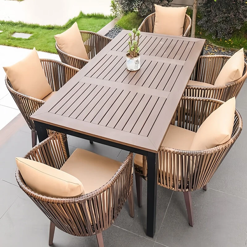 【红兵户外】塑木桌藤椅户外庭院桌椅防水耐晒防腐露台花园桌椅组合