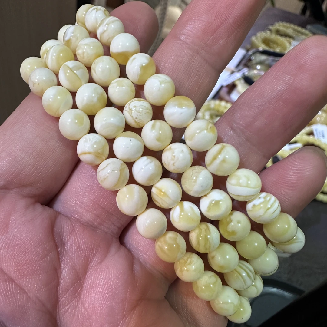 天然保真瓷白蜜蜡108颗6.7mm