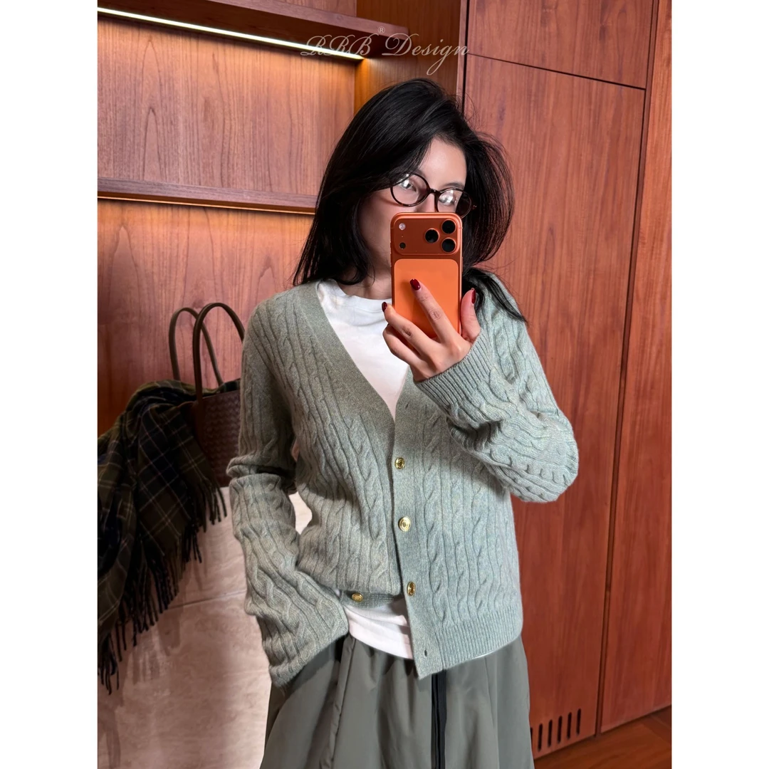 RRB Design  羊绒羊毛混纺宽松百搭显瘦慵懒廓形长袖几何开衫外套