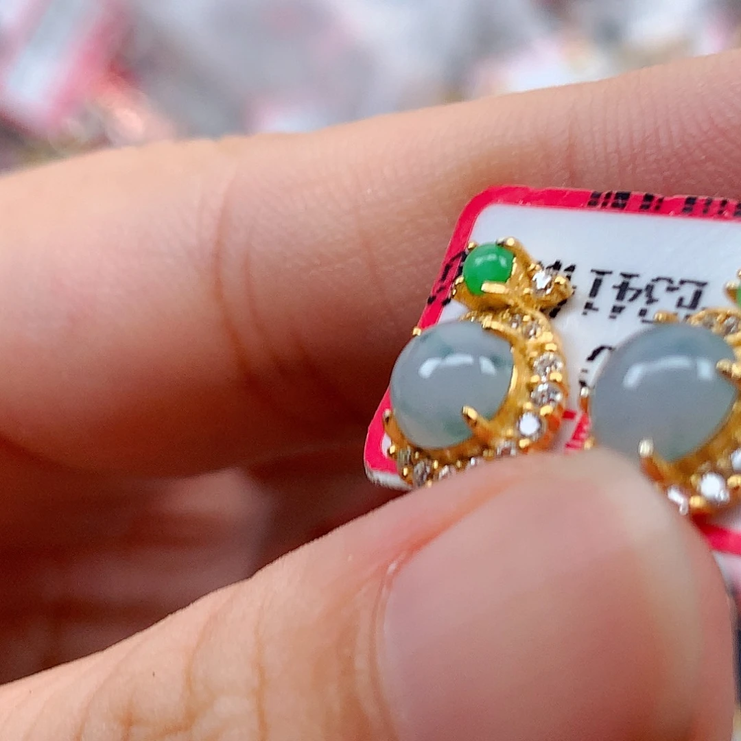 翡翠戒指银S925镶嵌天然翡翠耳饰