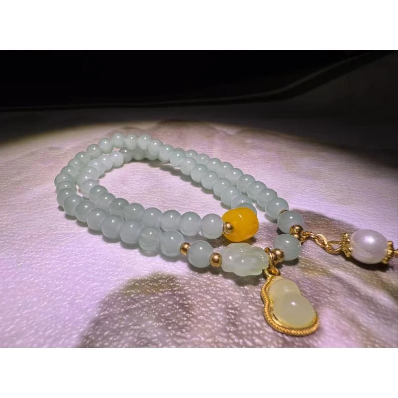 精美手串 和田玉双圈设计葫芦