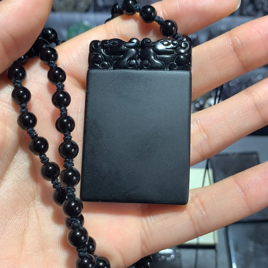 黑曜岩未镶嵌吊坠(赠链)张*?棉绳