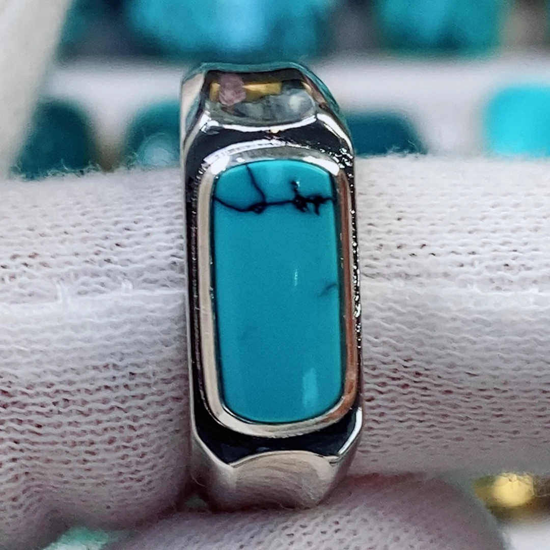 绿松石银S925镶嵌原矿无优化