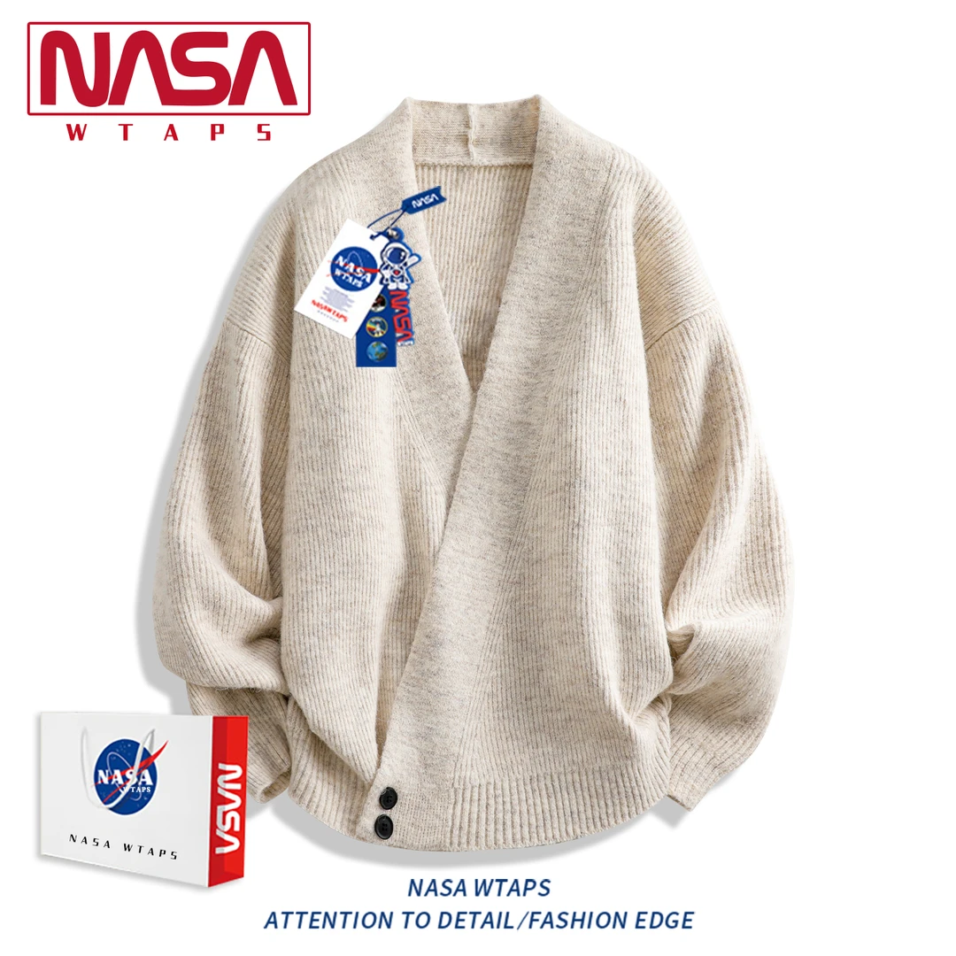 NASA WTAPS慵懒风秋冬季毛衣开衫男款v领长袖针织衫正肩小众外套