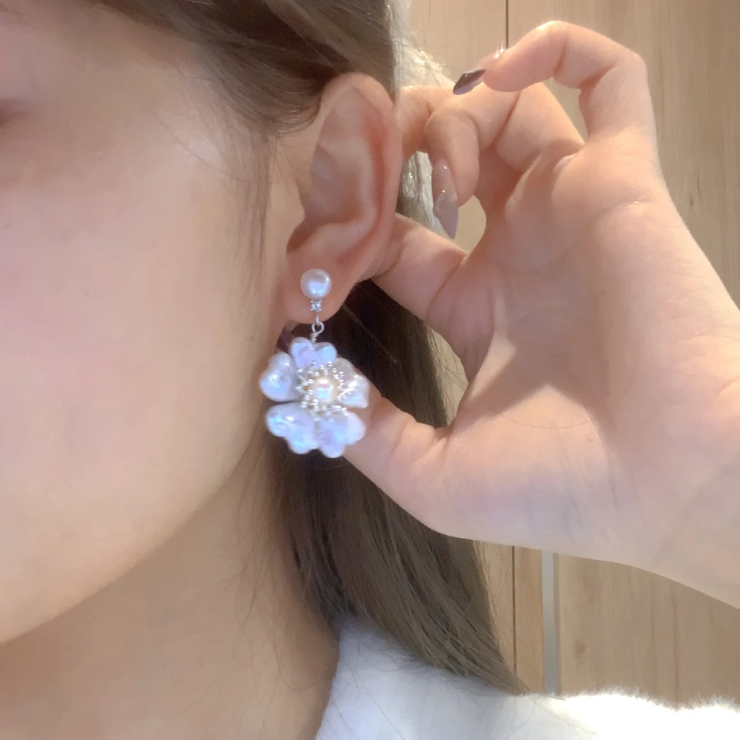 淡水珍珠耳饰银S925镶嵌