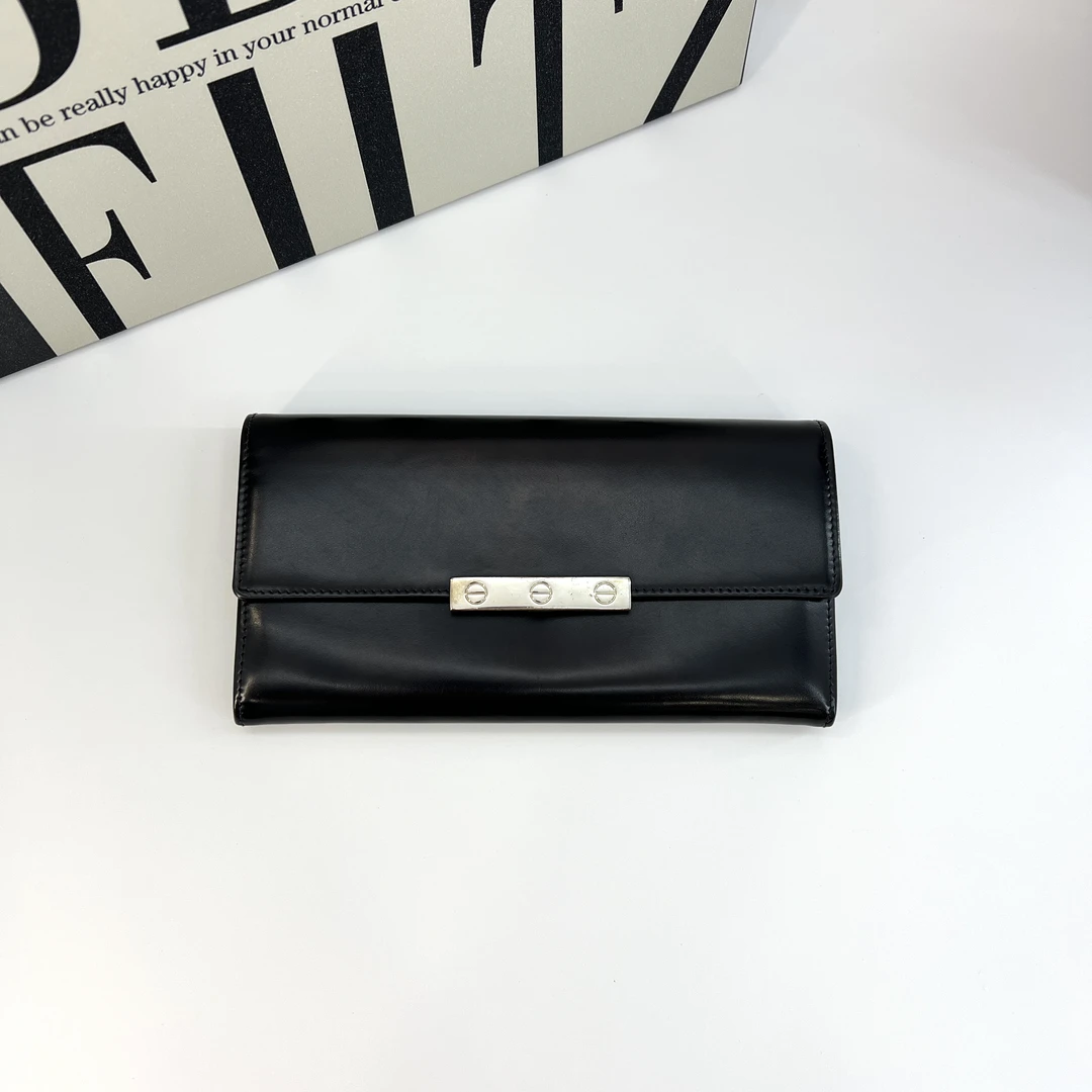95新 Cartier/卡地亚 8414/黑银长款钱包