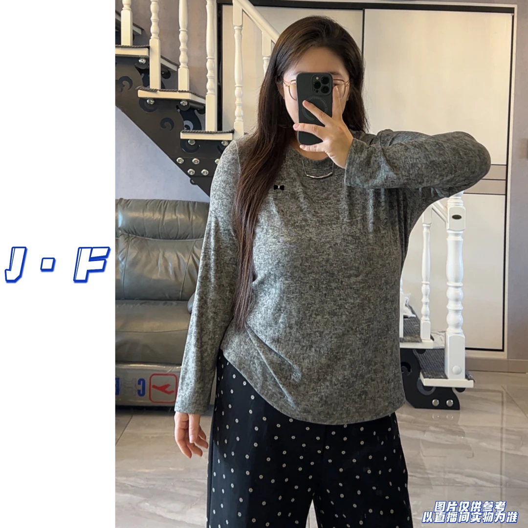 JF定制大码9900早秋新款纯色圆领弹力打底衫