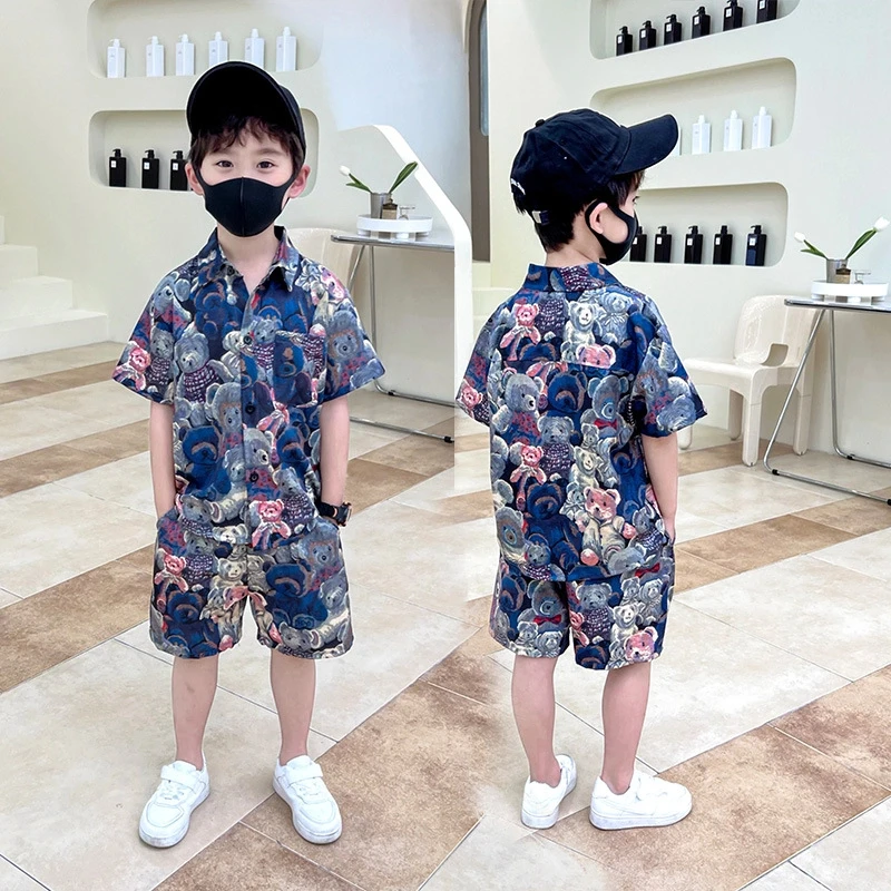 男童夏装儿童酷帅衬衫套装新款洋气宝宝短袖衣服夏季薄款两件套潮