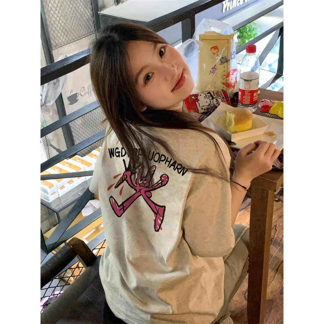 夏季纯棉短袖t恤女2025新款爆款正肩设计感小众美式宽松半袖上衣