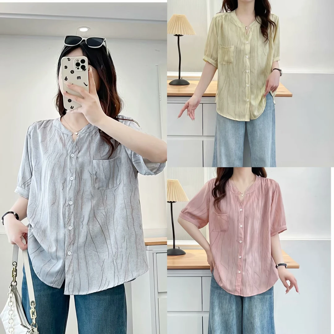大码夏季新款时尚简约正肩开衫衬衫短袖8337