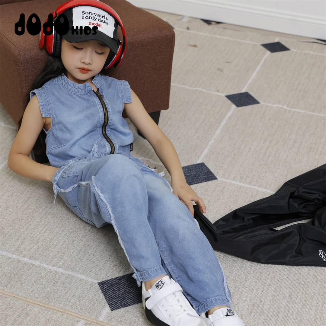 JOOJOO童装女童夏季新款牛仔套装中大童潮牌百搭个性14121357