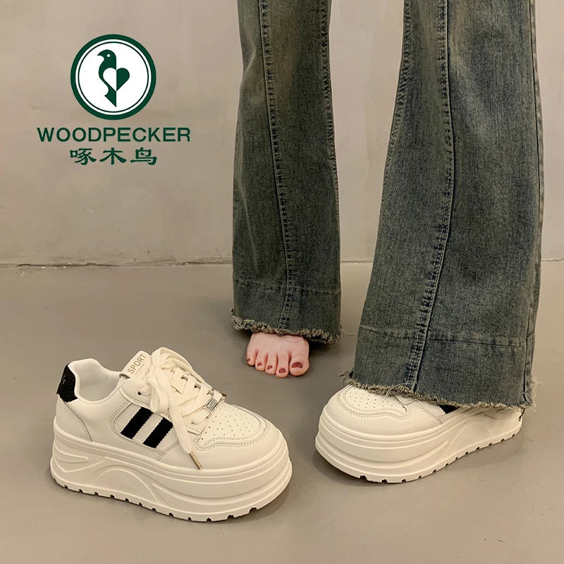 啄木鸟松糕厚底小白鞋女2025秋季新款百搭小个子增高时尚休闲鞋子