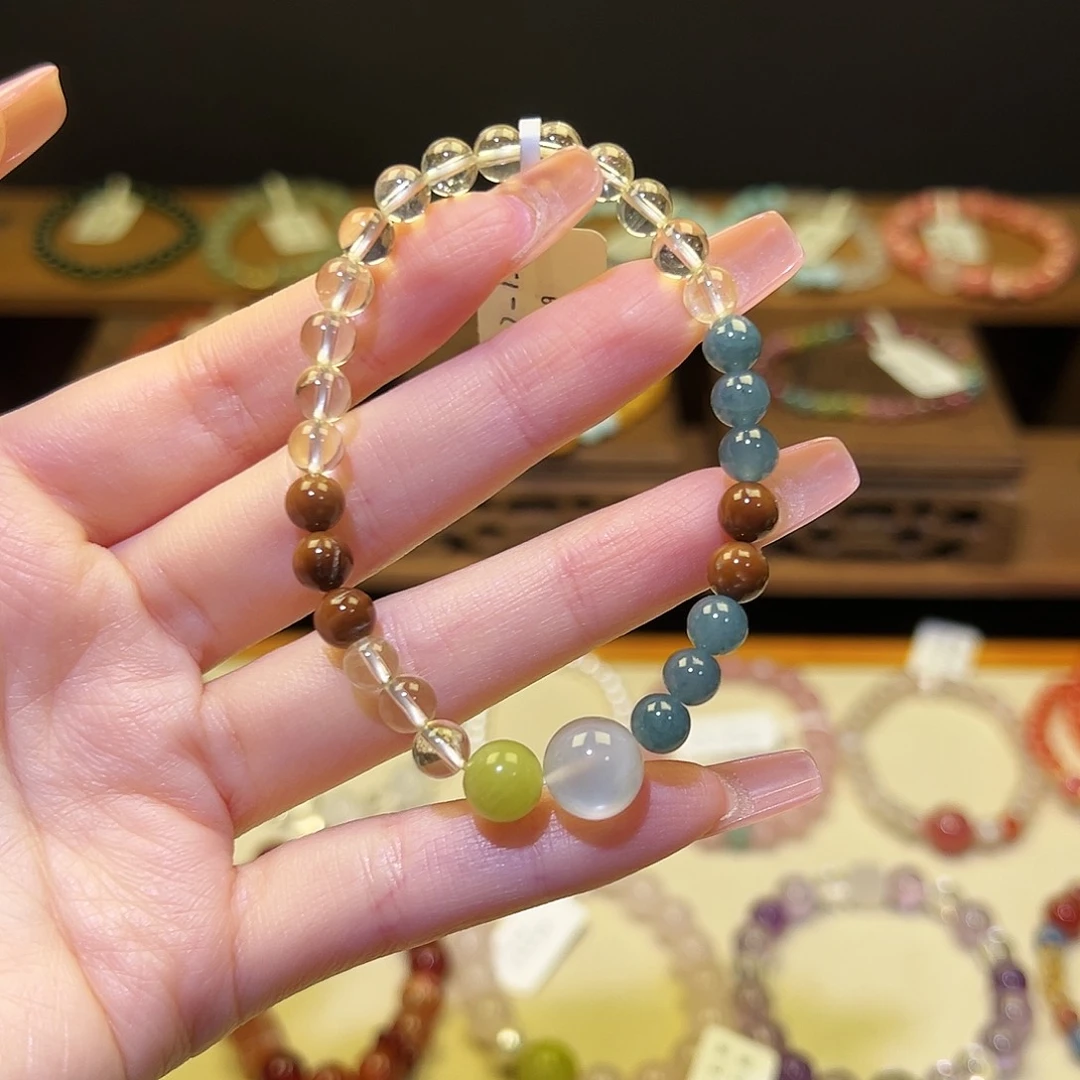 水晶银S925镀金镶嵌手串黄1602