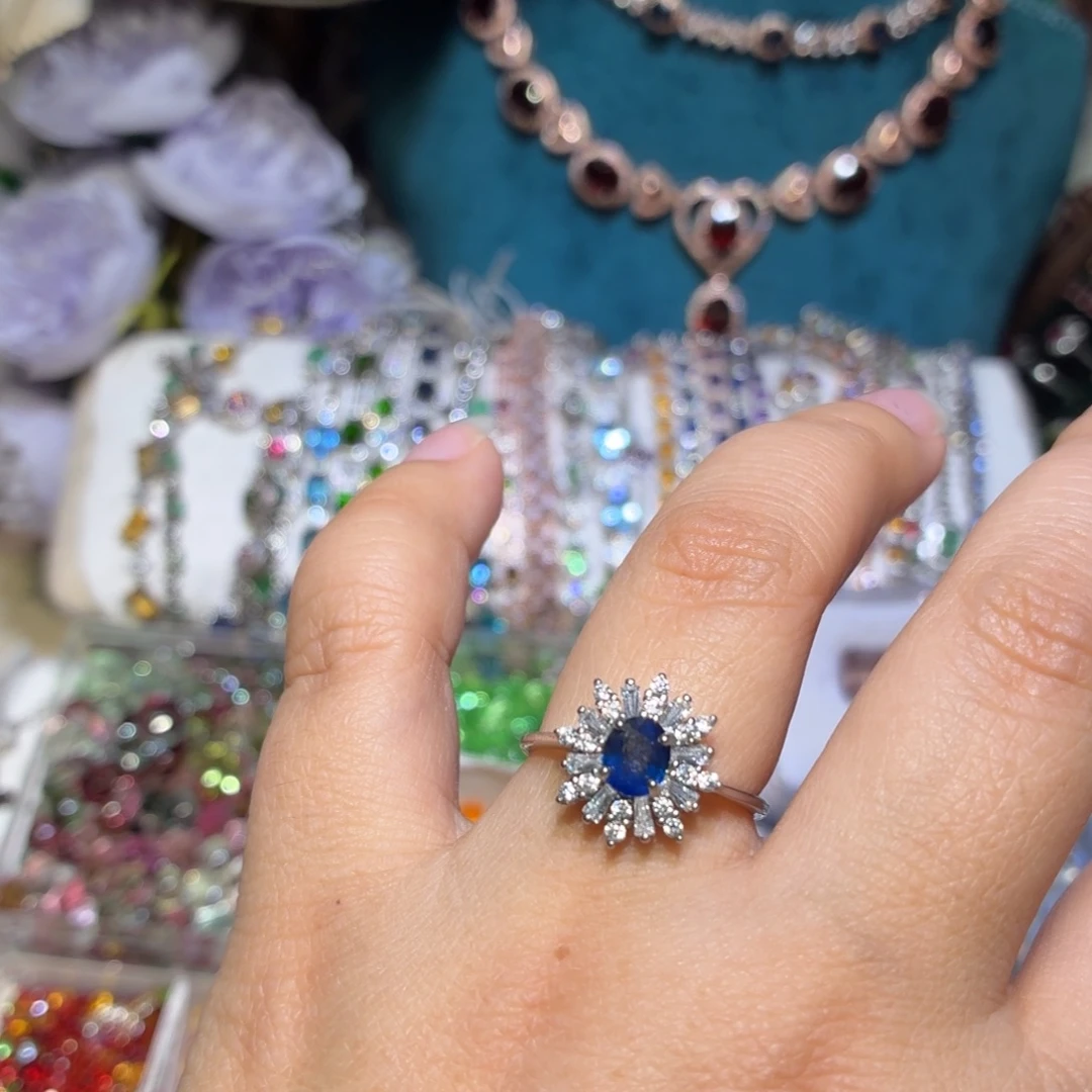 蓝宝石银S925镶嵌戒指