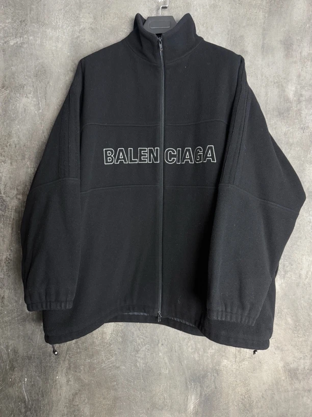 全新未使用 Balenciaga/巴黎世家 胸前logo黑色棉服摇粒绒外套