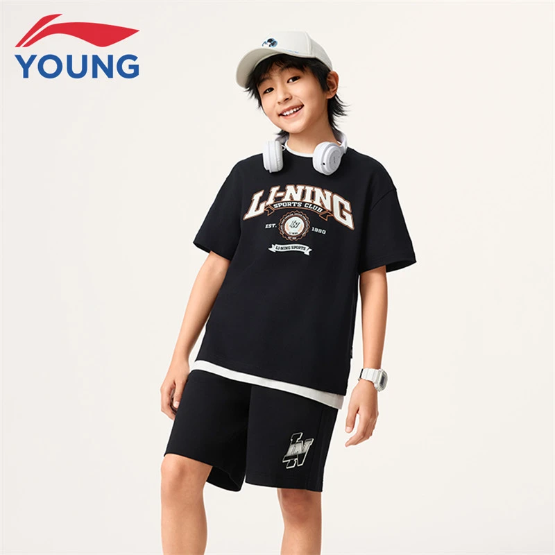 李宁童装儿童运动套装夏季训练透气学生大童宽松篮球运动套装9025