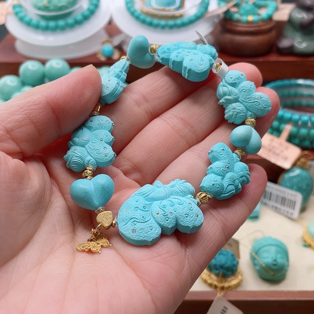 月***亮绿松石18K金镶嵌珠宝半成品