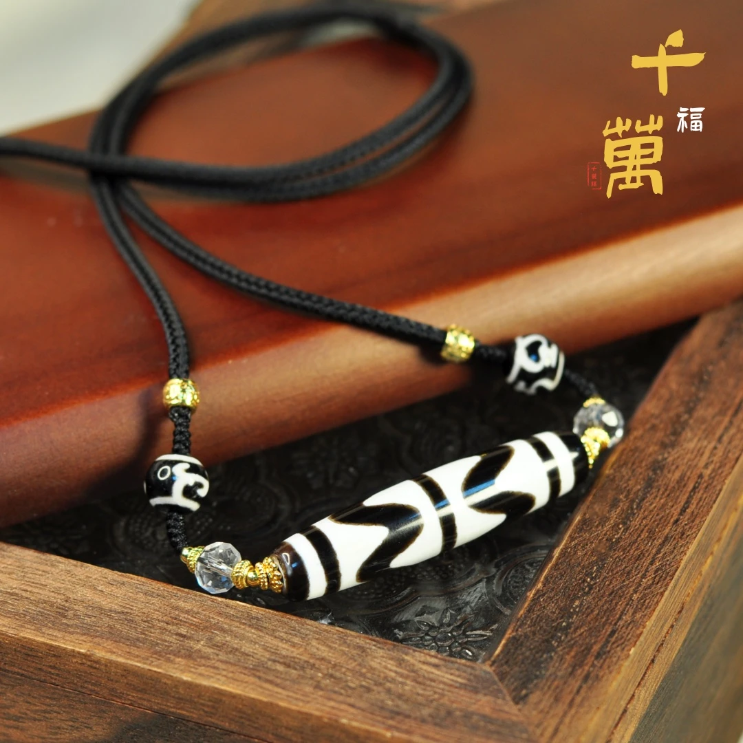 合金吊坠 黑白钙化双牙牙多宝项链-A0130380