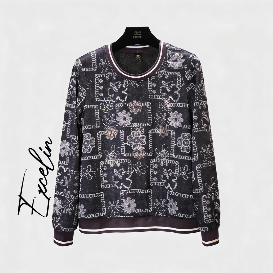 断码孤品EXC924方花秋季薄款烫钻显瘦减龄洋气卫衣上衣