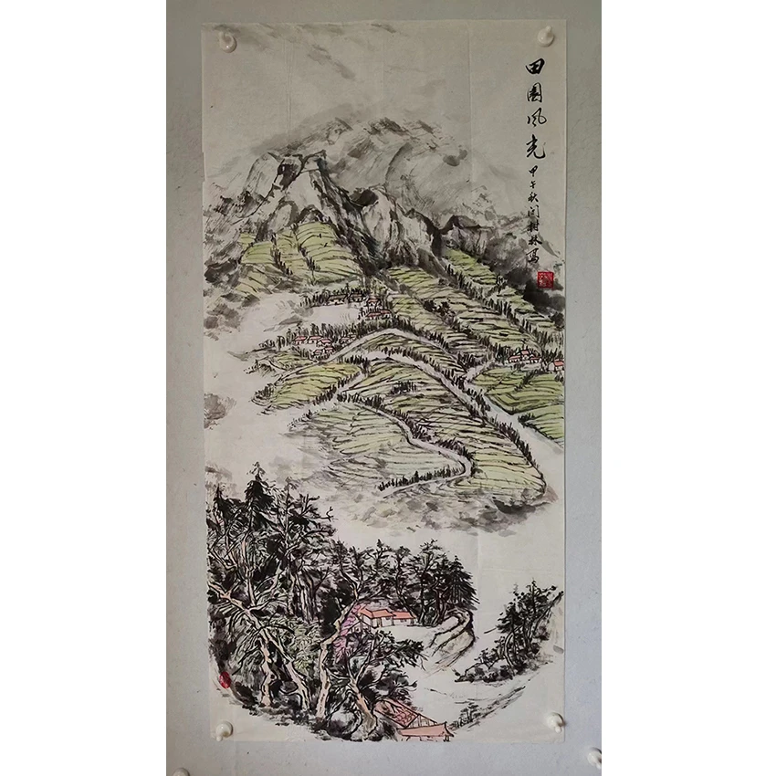 3257 多年前的老字画《田园风光》中堂  尺寸 137×68