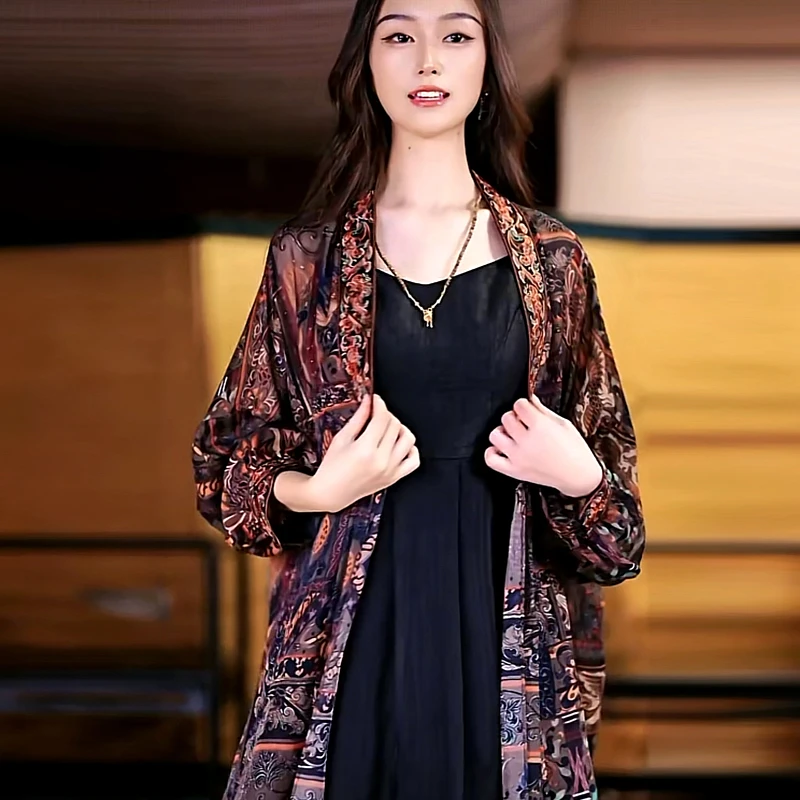 复古日记“飞天藻井”100桑蚕丝敦煌飞天3D印花防晒外套25FW835