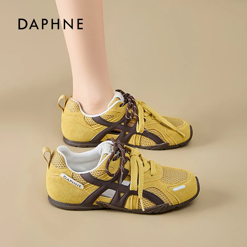 达芙妮透气网面阿甘鞋女2025夏款双鞋带拼色镂空时尚休闲德训鞋L