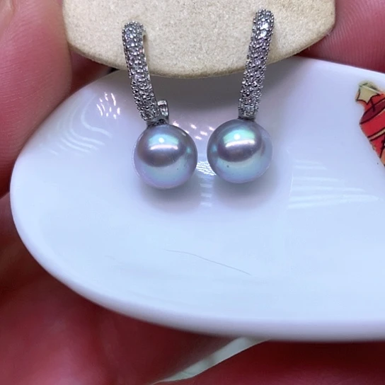 银S925镶嵌淡水珍珠耳饰