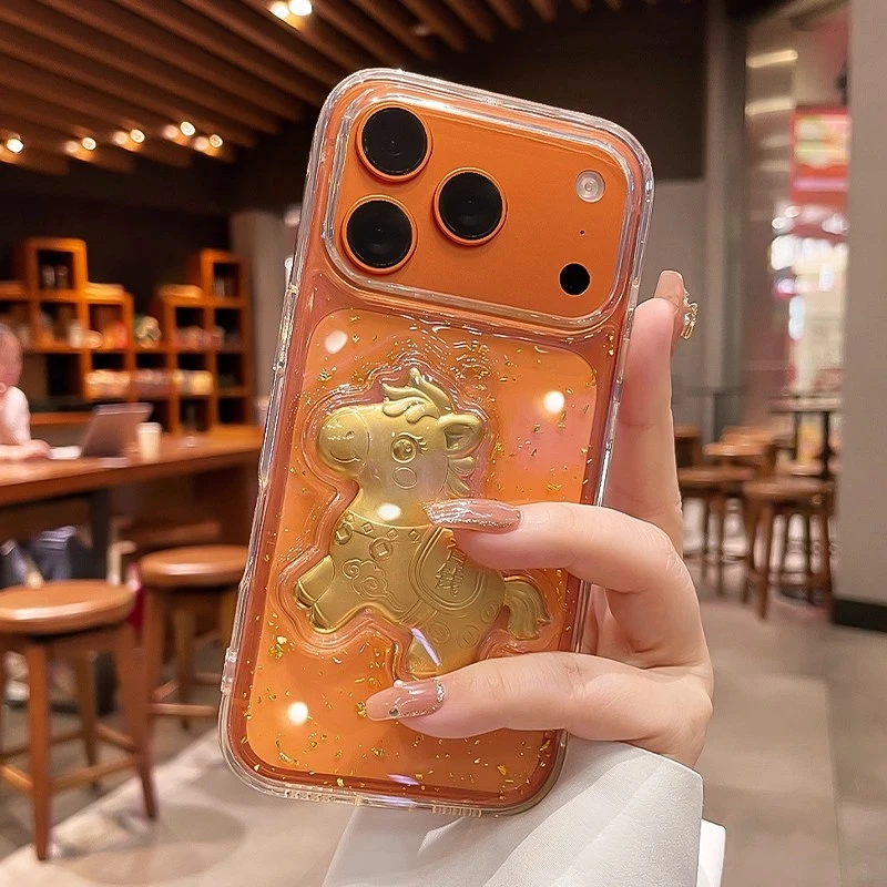 适用苹果17ProMax手机壳滴胶气囊16plus金箔15招财14/13/12全包11