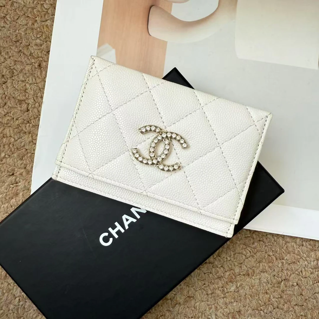 95新 Chanel/香奈儿 Chanel 白金 鱼子酱 满钻logo卡包/673300846