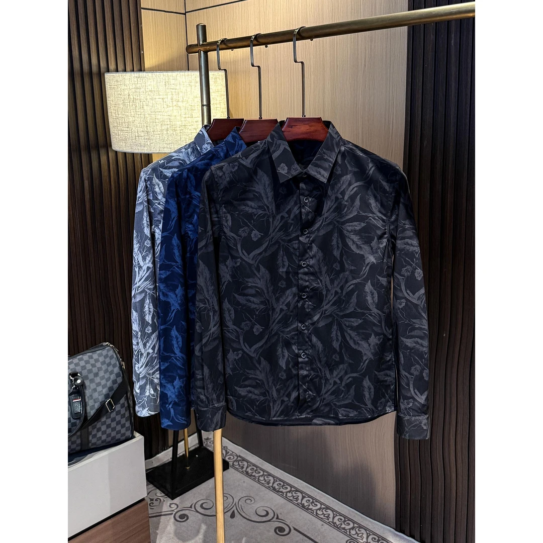 高级感痞帅时尚印花衬衫男长袖秋装2025新款修身潮流帅气男士衬衣