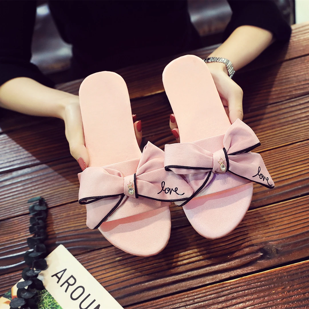 韩国拖鞋夏一字拖平底气质蝴蝶结2020时尚女百搭绸缎新品防滑甜美