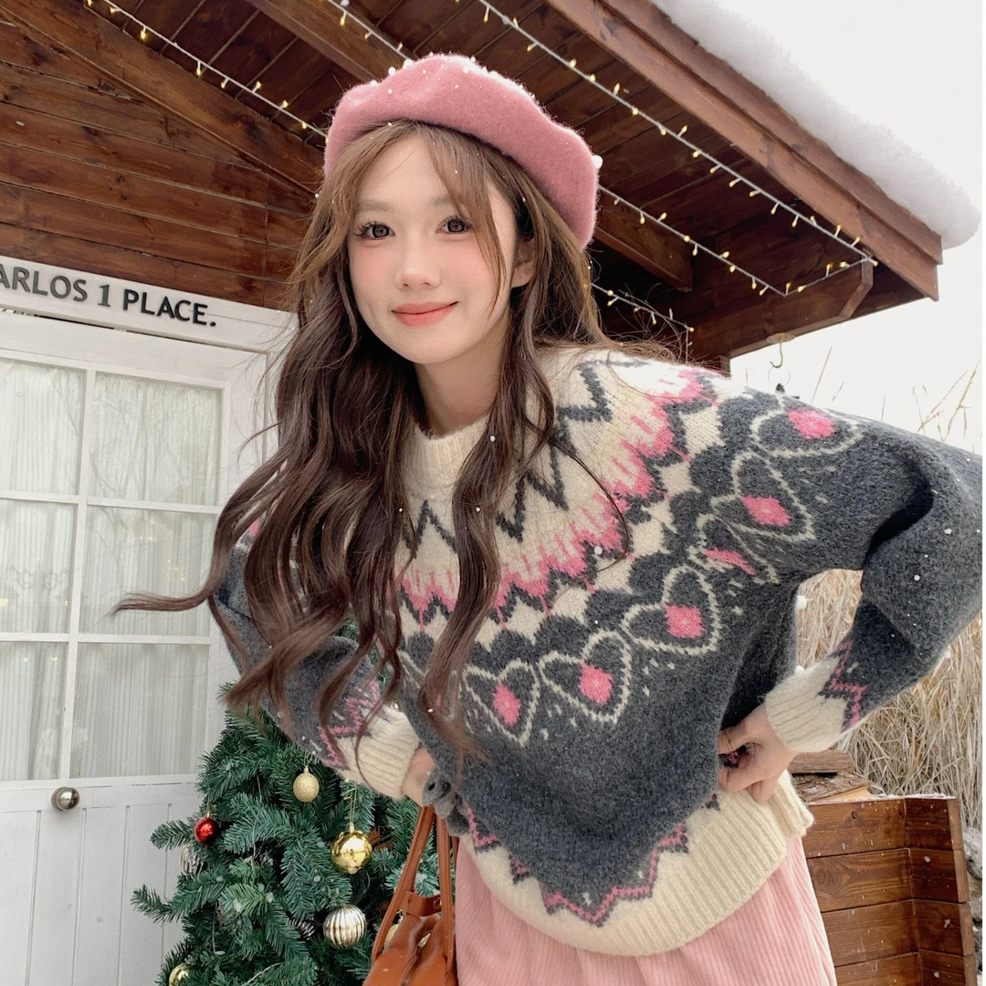 【ShawEleven】圣诞款复古费尔岛毛衣女韩版宽松软糯加厚针织衫上衣
